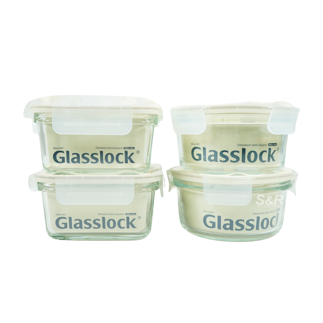 Glasslock 4-piece Square and Round Food Storage with Lid Set